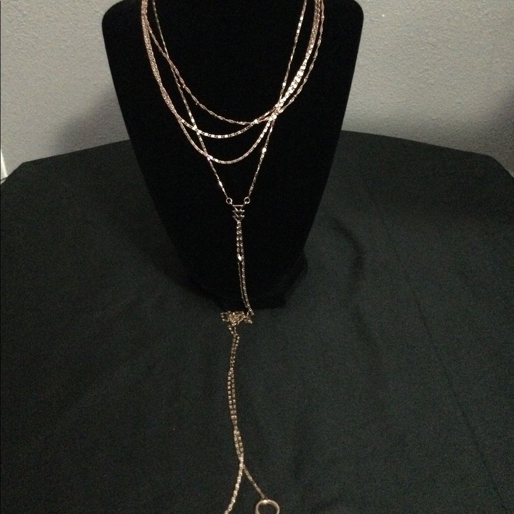 Gold multi-chain geometric triangle drop necklace-costume jewelry